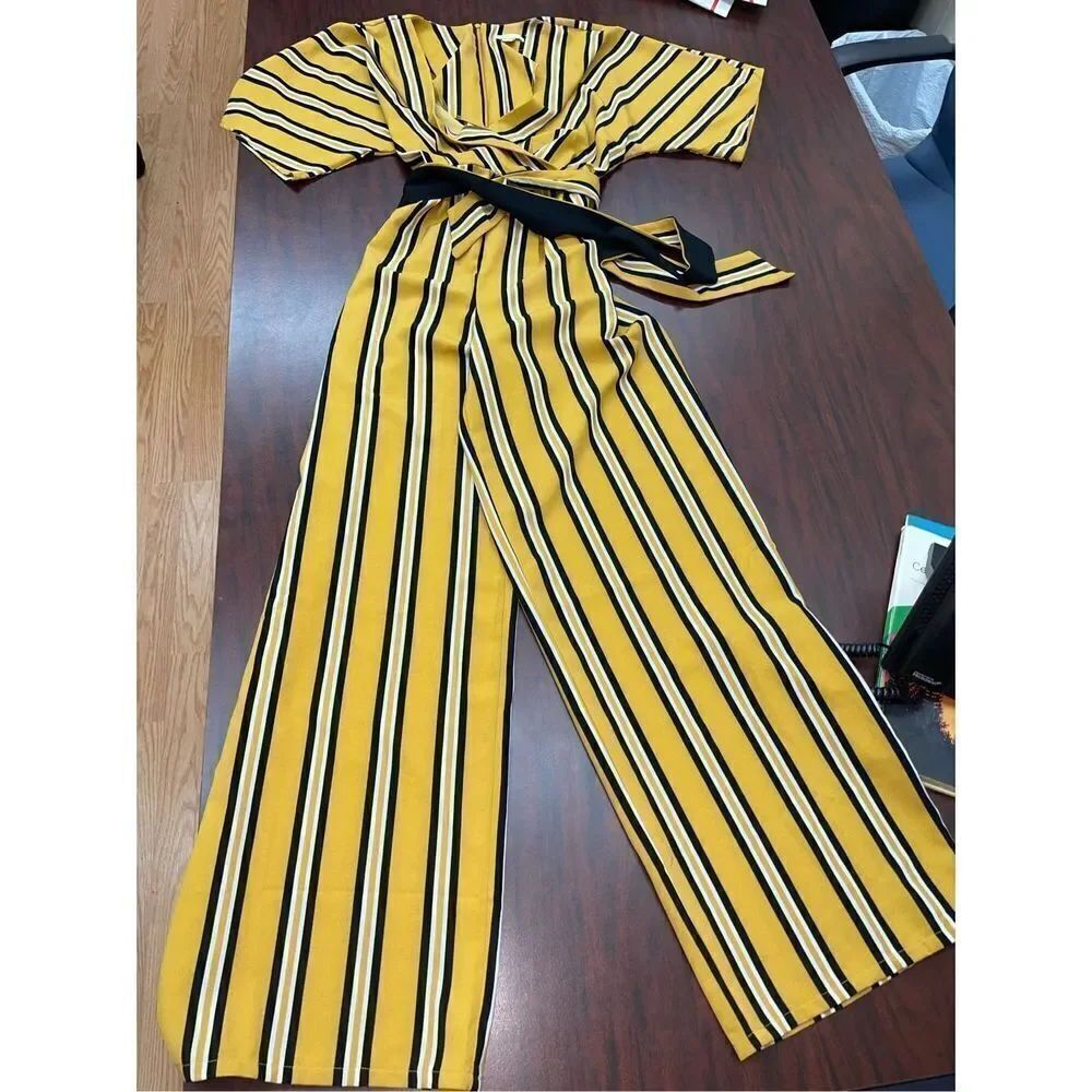 Cato Mustard Yellow Stripe Jumpsuit with Belt